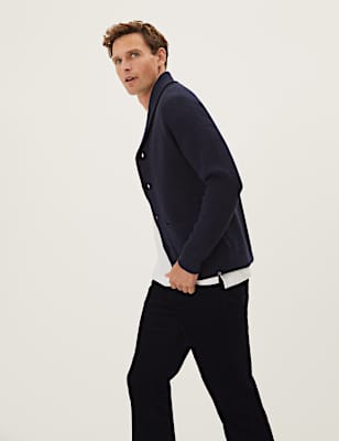 Cotton Blend Ribbed Shawl Collar Cardigan