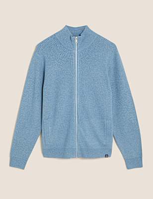 Cotton Blend Zip Up Knitted Jacket