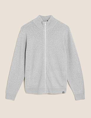 Cotton Blend Zip Up Knitted Jacket