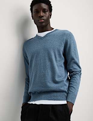 Pure Cotton V-Neck Jumper