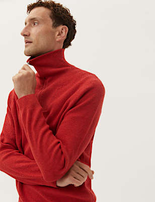 Cotton Blend Ribbed Half Jumper