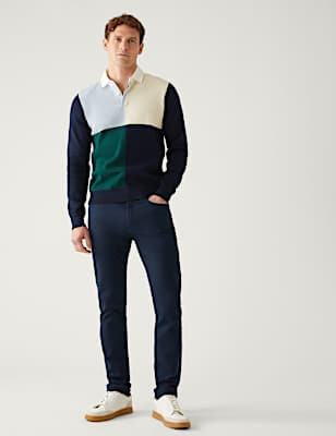 Pure Cotton Colour Block Knitted Rugby Shirt