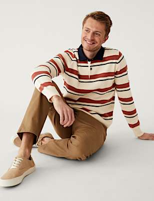 Pure Cotton Striped Knitted Rugby Shirt