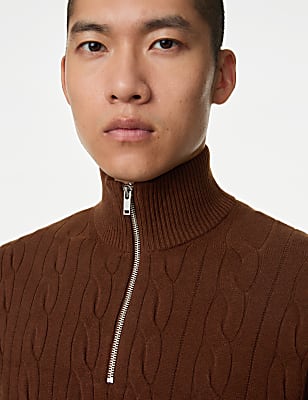 Cotton Blend Cable Funnel Neck Jumper