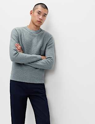 Cotton Blend Herringbone Crew neck Jumper