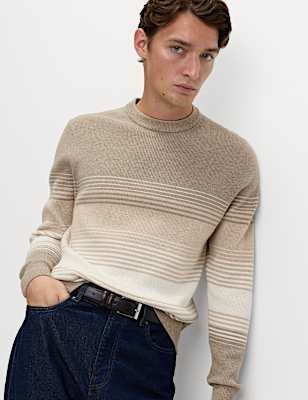 Cotton Blend Ribbed Striped Jumper