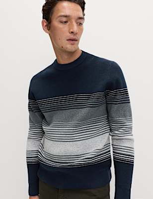Cotton Blend Ribbed Striped Jumper