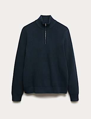 Cotton Blend Ribbed Half Zip Jumper