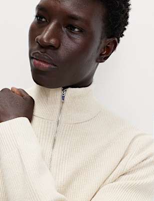 Cotton Blend Ribbed Half Zip Jumper