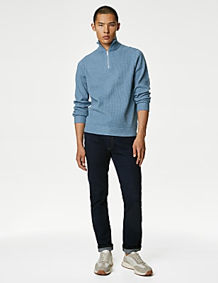Cotton Blend Textured Half Zip Jumper