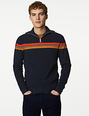 Striped Funnel Neck Half Zip Jumper