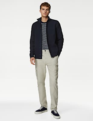 Cotton Blend Funnel Neck Knitted Jacket