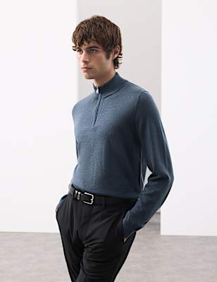Pure Extra Fine Merino Wool Half Zip Jumper