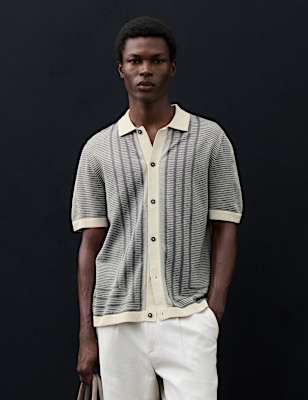 Pure Cotton Button Through Knitted Polo Shirt
