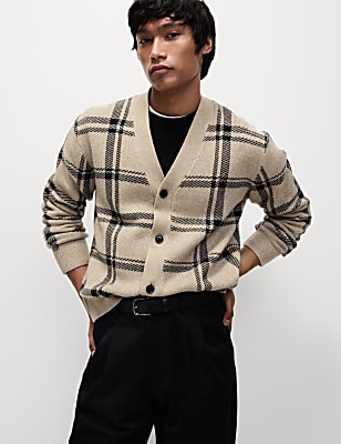 Checked V-Neck Cardigan