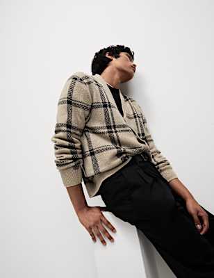 Checked V-Neck Cardigan