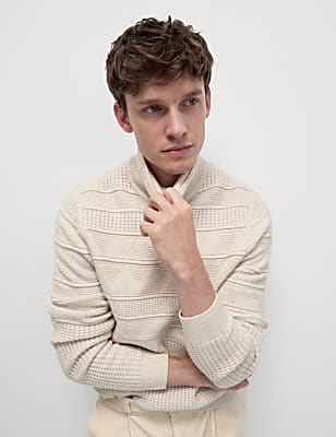 Textured Roll Neck Jumper with Wool