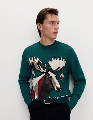 Pure Cotton Crew Neck Merry Moose Jumper