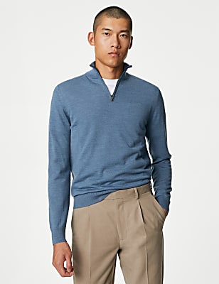 Pure Extra Fine Merino Wool Half Zip Jumper