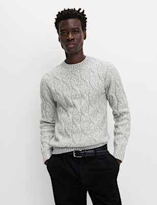 Cable Crew Neck Jumper with Wool