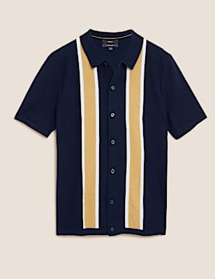 Cotton Rich Striped Knitted Polo Shirt