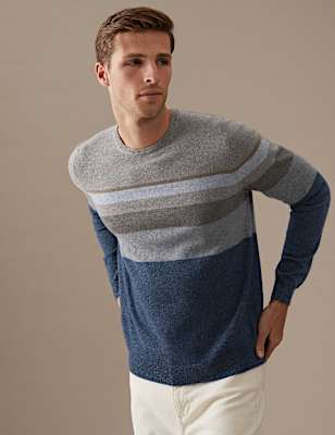 Pure Cashmere Striped Crew Neck Jumper