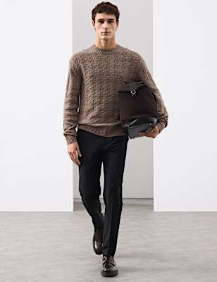 Cashmere Blend Textured Crew Neck Jumper