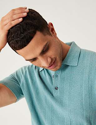 Cotton Rich Textured Knitted Polo Shirt