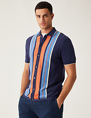 Cotton Modal Striped Knitted Polo Shirt