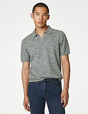 Cotton Rich Open Neck Knitted Polo Shirt