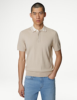 Cotton Rich Ribbed Knitted Polo Shirt