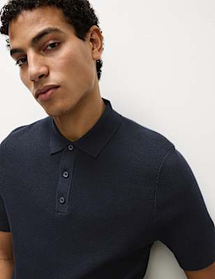 Cotton Rich Textured Knitted Polo Shirt