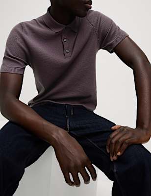 Cotton Rich Textured Knitted Polo Shirt