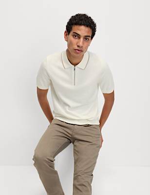 Cotton Rich Half Zip Knitted Polo Shirt