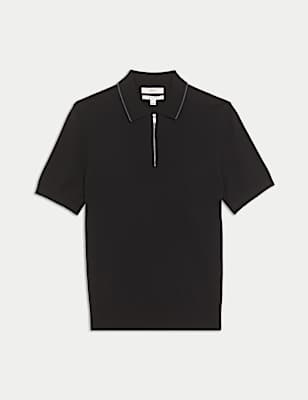 Cotton Rich Half Zip Knitted Polo Shirt