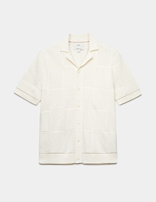 Button-Through Patchwork Knitted Polo Shirt