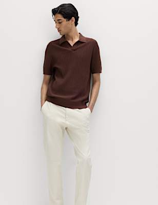 Cotton Rich Rib Texture Open Neck Polo Shirt