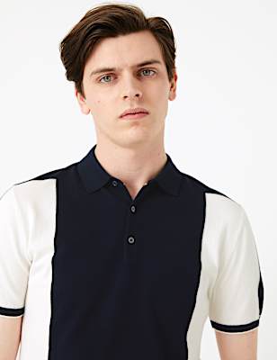 Cotton Colour Block Knitted Polo Shirt