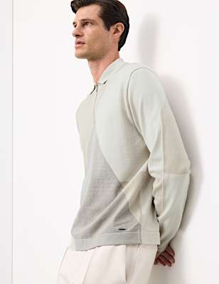 Half zip Long Sleeve Knitted Polo Shirt