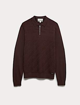 Mercerised Cotton Geometric Half Zip Polo