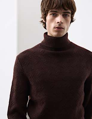 Pure Wool Wave Stitch Roll Neck Jumper