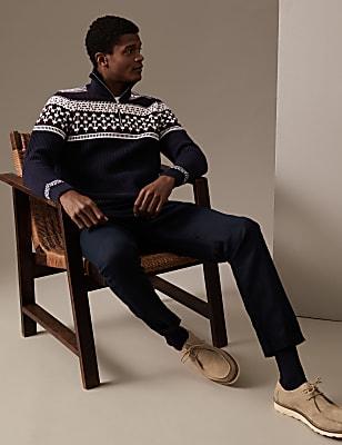Cotton Blend Fair Isle Half Zip Jumper