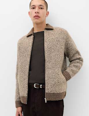 Twist Knit Zip Through Jumper with Wool