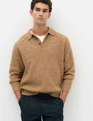 Lofty Ribbed Buttoned Knitted Polo Shirt