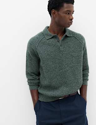 Lofty Ribbed Buttoned Knitted Polo Shirt