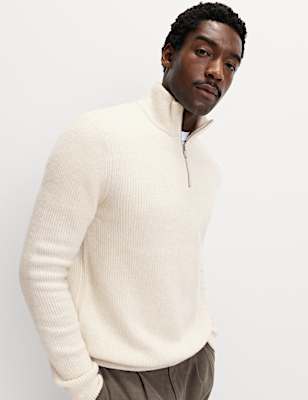 Supersoft Ribbed Half zip Jumper with Wool