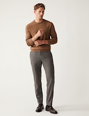 Tailored Fit Pure Wool Flannel Trousers