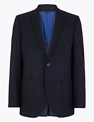 Navy Regular Fit Textured Jacket