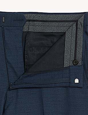 Regular Fit Wool Blend Flat Front Trousers