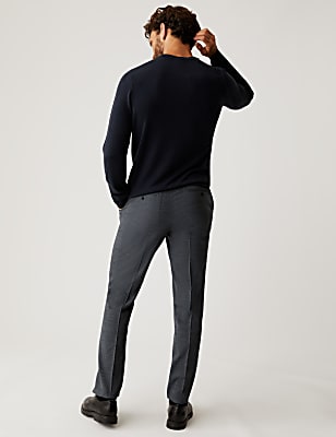 Regular Fit Wool Blend Flat Front Trousers